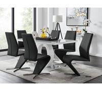 FurnitureboxUK Giovani 6-Seater Grey Glass Dining Table & 6 Willow Faux Leather Dining Chairs in Black FurnitureboxUK Black
