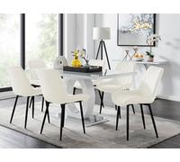 Furniturebox Giovani Rectangular 6 Seat White High Gloss Unique Halo Base Dining Table Grey Glass Top 6 Cream Velvet Black Leg Pesaro Chairs