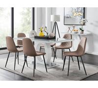 FurnitureboxUK Giovani 6-Seater Grey Glass Dining Table & 6 Corona Faux Leather Dining Chairs in Beige FurnitureboxUK Beige