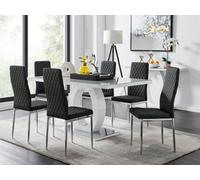 Furniturebox Lucia Valera 6 Seater Dining Set Black Gloss and Chrome - Wilko