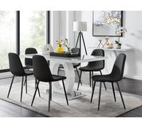 Giovani Grey Table with Six Corona Black Leg Chairs - Black