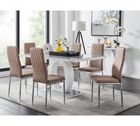 FurnitureboxUK Giovani 6-Seater Grey Glass Dining Table & 6 Milan Faux Leather Dining Chairs in Beige FurnitureboxUK Beige