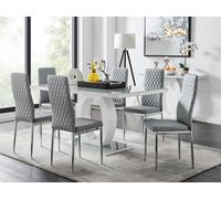 FurnitureboxUK Giovani 6-Seater Grey Glass Dining Table & 6 Milan Faux Leather Dining Chairs FurnitureboxUK Grey