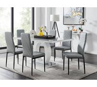 FurnitureboxUK Giovani 6-Seater Grey Glass Dining Table & 6 Milan Faux Leather Dining Chairs FurnitureboxUK Grey