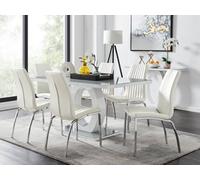 FurnitureboxUK Giovani 6-Seater Grey Glass Dining Table & 6 Isco Faux Leather Dining Chairs in White FurnitureboxUK White