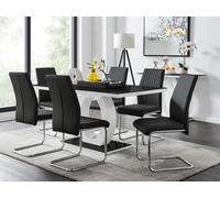 FurnitureboxUK Giovani High Gloss & Glass Dining Table & 6 Lorenzo Chairs Set in Black FurnitureboxUK Black