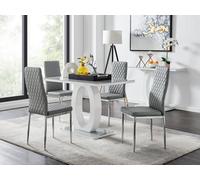 FurnitureboxUK Giovani Grey White Modern High Gloss & Glass Dining Table & 4 Milan Chairs Set FurnitureboxUK Grey