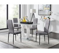 Furniturebox Giovani Rectangular Grey And White High Gloss Glass 4 Seater Dining Table And Chairs, Glass Dining Table And Chairs