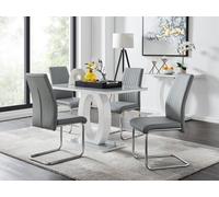 Furniturebox Giovani Rectangular Grey And White High Gloss Glass 4 Seater Dining Table And Chairs, Glass Dining Table And Chairs