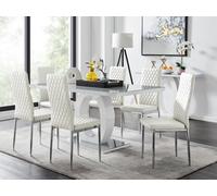 Furniturebox Giovani Rectangular Grey And White High Gloss Glass 6 Seater Large Dining Table And Chairs, Dining Table And 6 Chairs