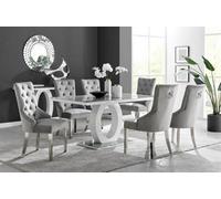 Furniturebox Giovani Rectangular Grey And White High Gloss Glass 6 Seater Large Dining Table And Chairs, Dining Table And 6 Chairs