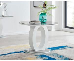 Furniturebox Giovani Round 2 4 Seat 100Cm White High Gloss Dining Table With Grey Glass Top And Unique Modern Halo Structural Plinth Base