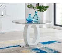 Furniturebox Giovani Round 4 6 Seat 120Cm White High Gloss Dining Table With Grey Glass Top And Unique Modern Halo Structural Plinth Base