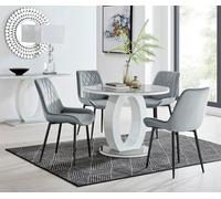 Giovani Round Grey 100cm Table and 4 Pesaro Black Leg Chairs - Grey