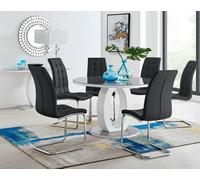Giovani Round Grey Large 120cm Table 6 Murano Chairs Set - Black