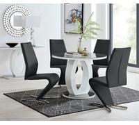 FurnitureboxUK Giovani Grey White High Glass 100cm Round Table & 4 Willow Chairs in Black FurnitureboxUK Black