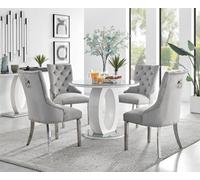 Furniturebox Giovani Round Grey And White High Gloss Glass 4 Seater Dining Table And Chairs, Glass Dining Table And Chairs Set