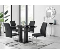 Furniturebox Imperia 4 Modern Black High Gloss Dining Table And 4 Black Lorenzo Chrome Dining Chairs Set