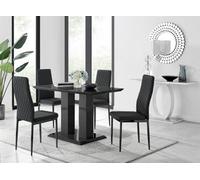 Furniturebox Imperia 4 Modern Black High Gloss Dining Table And 4 Black Milan Black Leg Chairs