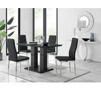 Imperia 4 Modern Black High Gloss Dining Table and 4 Modern Milan Chairs Set - Black