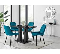 Furniturebox Imperia 4 Modern Black High Gloss Dining Table And 4 Blue Pesaro Black Leg Chairs