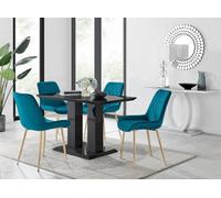 Furniturebox Imperia 4 Modern Black High Gloss Dining Table And 4 Blue Pesaro Gold Leg Chairs