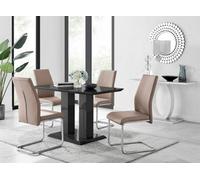 Furniturebox Imperia 4 Modern Black High Gloss Dining Table And 4 Cappuccino Beige Lorenzo Chrome Dining Chairs Set