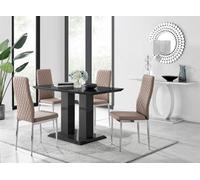 Furniturebox Imperia 4 Modern Black High Gloss Dining Table And 4 Cappuccino Modern Milan Chairs Set