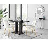 Furniturebox Imperia 4 Modern Black High Gloss Dining Table And 4 Cream Pesaro Gold Leg Chairs