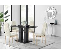 Furniturebox Imperia 4 Modern Black High Gloss Dining Table And 4 Cream Velvet Milan Gold Leg Chairs