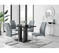 Furniturebox Imperia 4 Modern Black High Gloss Dining Table And 4 Elephant Grey Lorenzo Chrome Dining Chairs Set