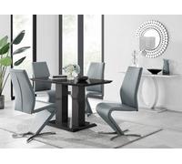 Furniturebox Imperia 4 Modern Black High Gloss Dining Table And 4 Elephant Grey Luxury Willow Chairs Set