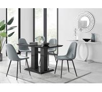 Furniturebox Imperia 4 Modern Black High Gloss Dining Table And 4 Grey Corona Black Leg Chairs
