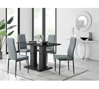 Furniturebox Imperia 4 Modern Black High Gloss Dining Table And 4 Grey Milan Black Leg Chairs