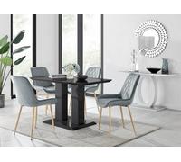 Furniturebox Imperia 4 Modern Black High Gloss Dining Table And 4 Grey Pesaro Gold Leg Chairs