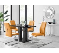 Furniturebox Imperia 4 Modern Black High Gloss Dining Table And 4 Mustard Lorenzo Chrome Dining Chairs Set