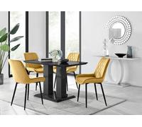 Imperia 4 Black Dining Table with 4 Pesaro Black Leg Chairs - Mustard