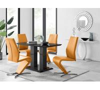Furniturebox Imperia 4 Modern Black High Gloss Dining Table And 4 Mustard Yellow Luxury Willow Chairs Set