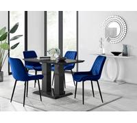Furniturebox Imperia 4 Modern Black High Gloss Dining Table And 4 Navy Pesaro Black Leg Chairs