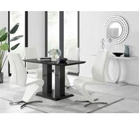 Furniturebox Imperia 4 Modern Black High Gloss Dining Table And 4 White Luxury Willow Chairs Set