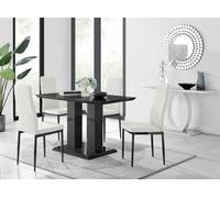 Furniturebox Imperia 4 Modern Black High Gloss Dining Table And 4 White Milan Black Leg Chairs