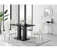 Imperia 4 Modern Black High Gloss Dining Table and 4 Modern Milan Chairs Set - White
