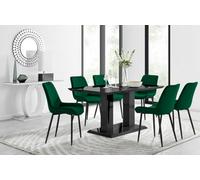 Furniturebox Imperia Black High Gloss 6 Seater Dining Table With Structural 2 Plinth Column Legs 6 Black Velvet Black Leg Pesaro Chairs