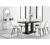 Furniturebox Imperia Black High Gloss 6 Seater Dining Table With Structural 2 Plinth Column Legs 6 Cream Velvet Black Leg Pesaro Chairs