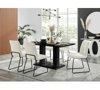 Furniturebox Imperia Black High Gloss 6 Seater Dining Table With Structural 2 Plinth Column Legs Cream Fabric Halle Modern Chairs