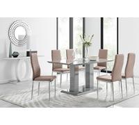 FurnitureboxUK Imperia Grey Modern High Gloss Dining Table & 6 Milan Dining Chairs Set in Beige FurnitureboxUK Beige