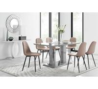 FurnitureboxUK Imperia 6 Grey Dining Table & 6 Corona Black Leg Chairs in Beige FurnitureboxUK Beige