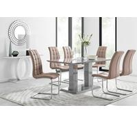 Imperia 6 Grey Dining Table and 6 Murano Chairs - Cappuccino