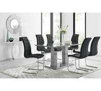 FurnitureboxUK Imperia 6 Grey Dining Table & 6 Murano Chairs in Black FurnitureboxUK Black