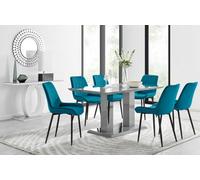 Imperia 6 Grey Dining Table and 6 Pesaro Black Leg Chairs - Blue